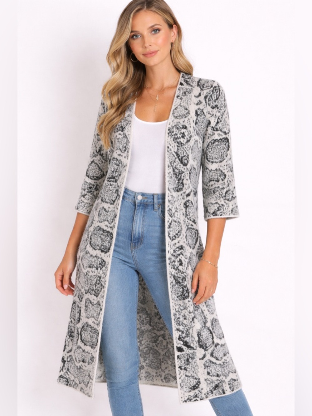Dex Black and Cream Patterned Cardigan